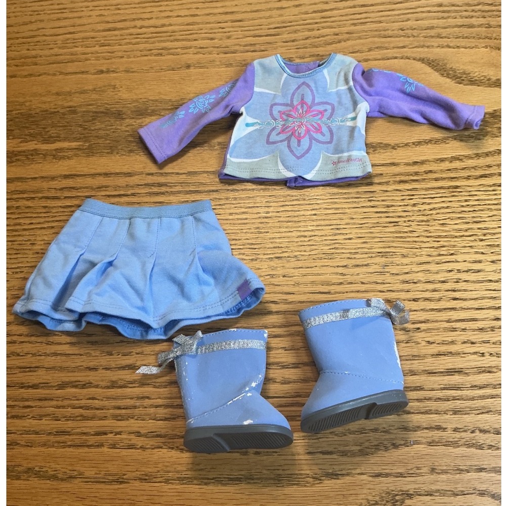 American Girl Doll your style meet 2005Outfit Purple Top Blue Pleated Skirt Boot